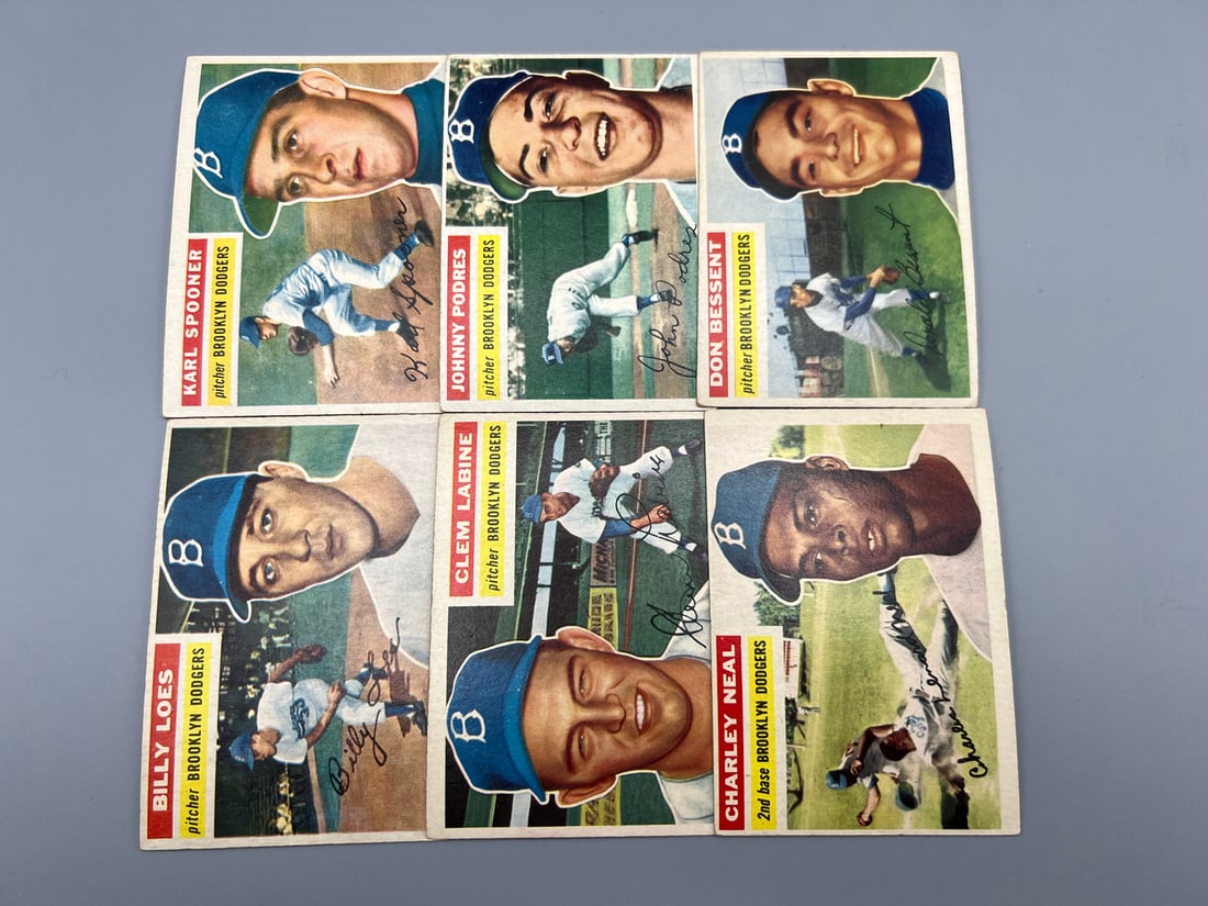 Lot of (6) 1956 Topps Brooklyn Dodgers Baseball Cards - Varying Conditions (1 of 2)