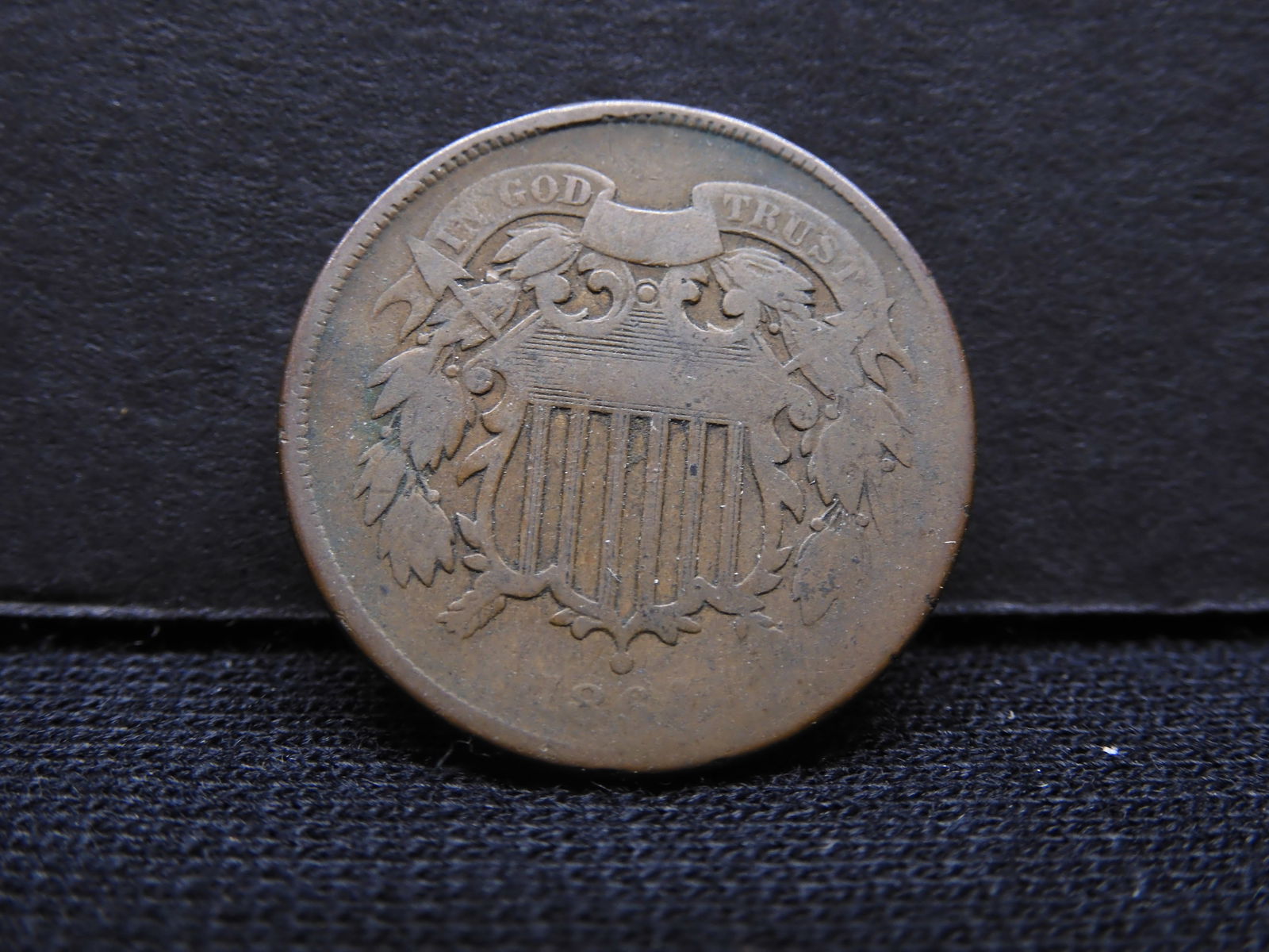 1864 Two Cent piece.  First coin to bear “In God We Trust.”  Nice detail, no corrosion. (1 of 3)