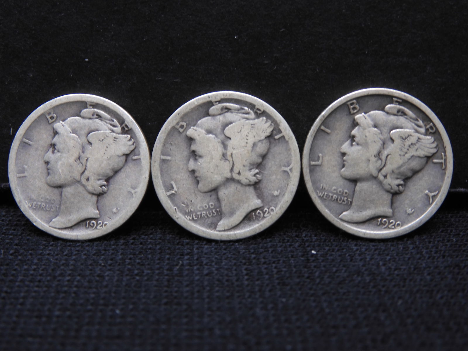 1920 PDS Mercury Head Dimes.  3 Coins. (1 of 2)