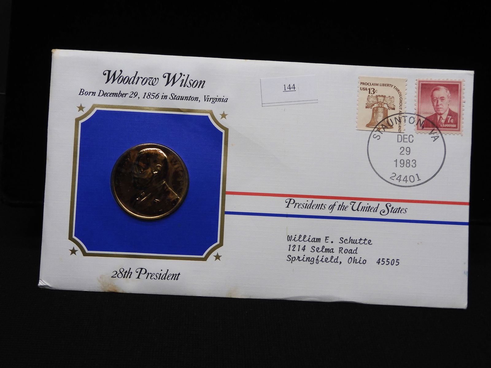 Presidents of the U.S. - Woodrow Wilson Medal & First Day Cover - Dec. 29, 1983 (1 of 5)