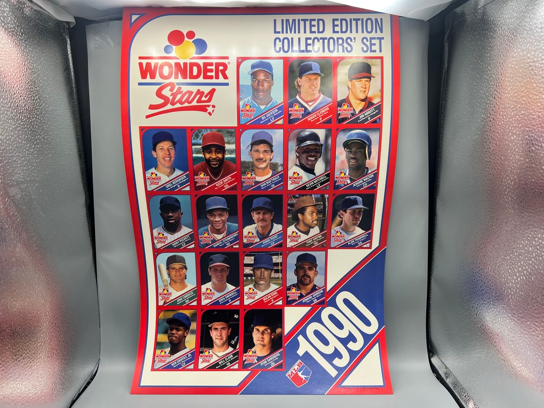 1990 Wonder Bread Stars Limited Edition Collector's Set Uncut Sheet - Bo Jackson, Ken Griffey Jr,: 1990 Wonder Bread Stars Limited Edition Collector's Set Uncut Sheet - Bo Jackson, Ken Griffey Jr, Roger Clemens - Rolled and stored in tube