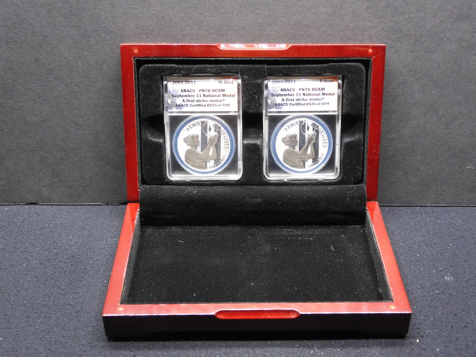 (2) 2011 P & W September 11 National Medal First Strike  ANACS PR70 D CAM  in Case (1 of 10)