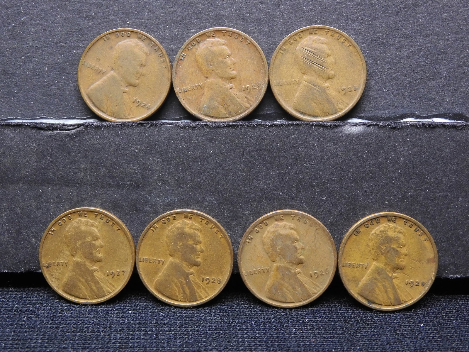 1923 1924 1925 1926 1927 1928 1929 Lincoln Head Wheat Cents. 7 Coins. (1 of 4)