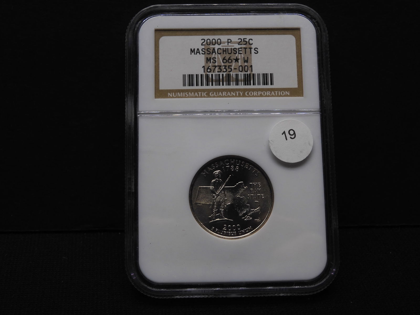 2000P Massachusetts State Quarter.  Slabbed by NGC (Top tier grader) as MS 66 with a star (1 of 4)