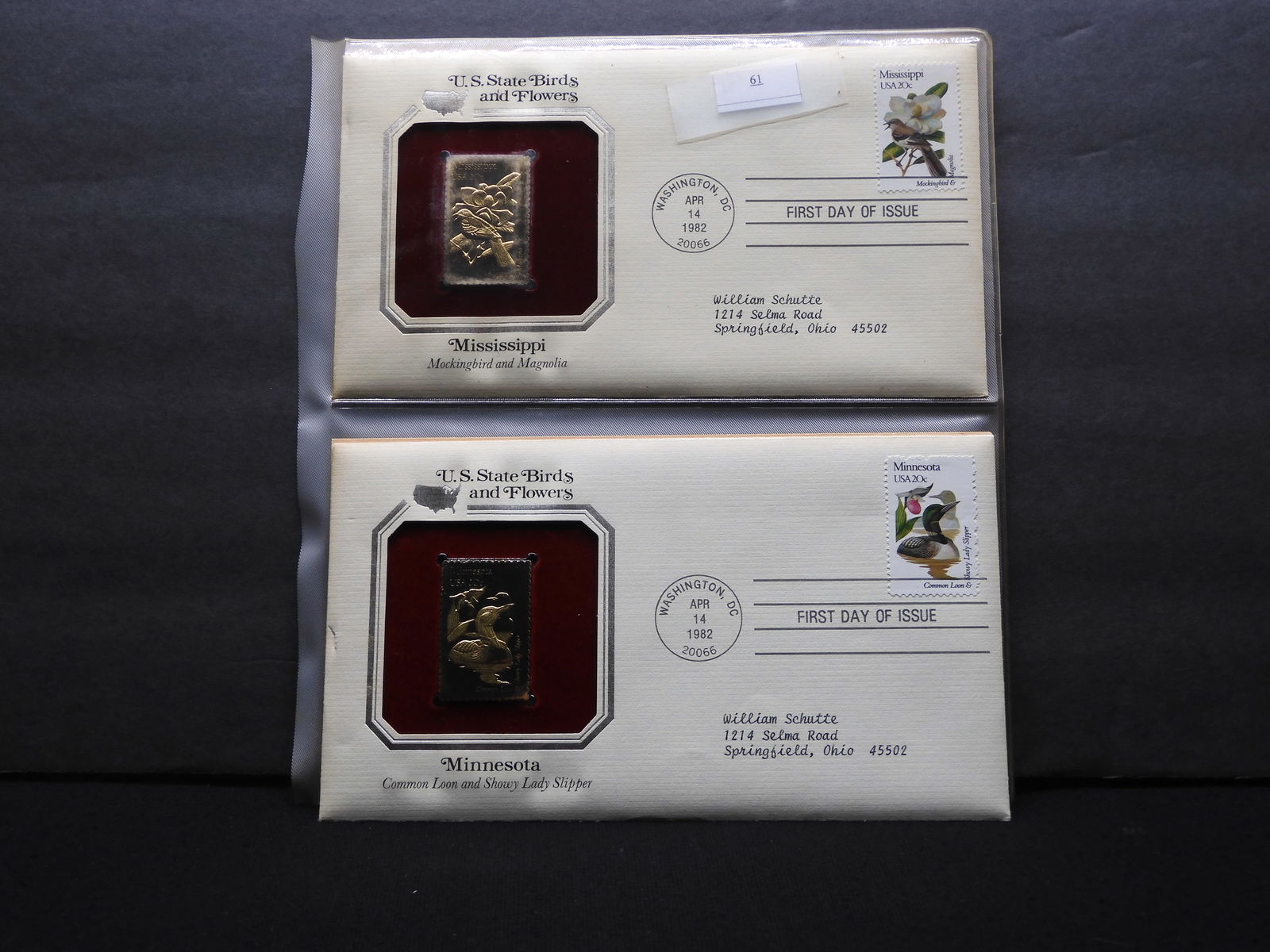 Golden Replicas of U.S. State Birds & Flowers Stamps - Minnesota & Mississippi (1 of 12)