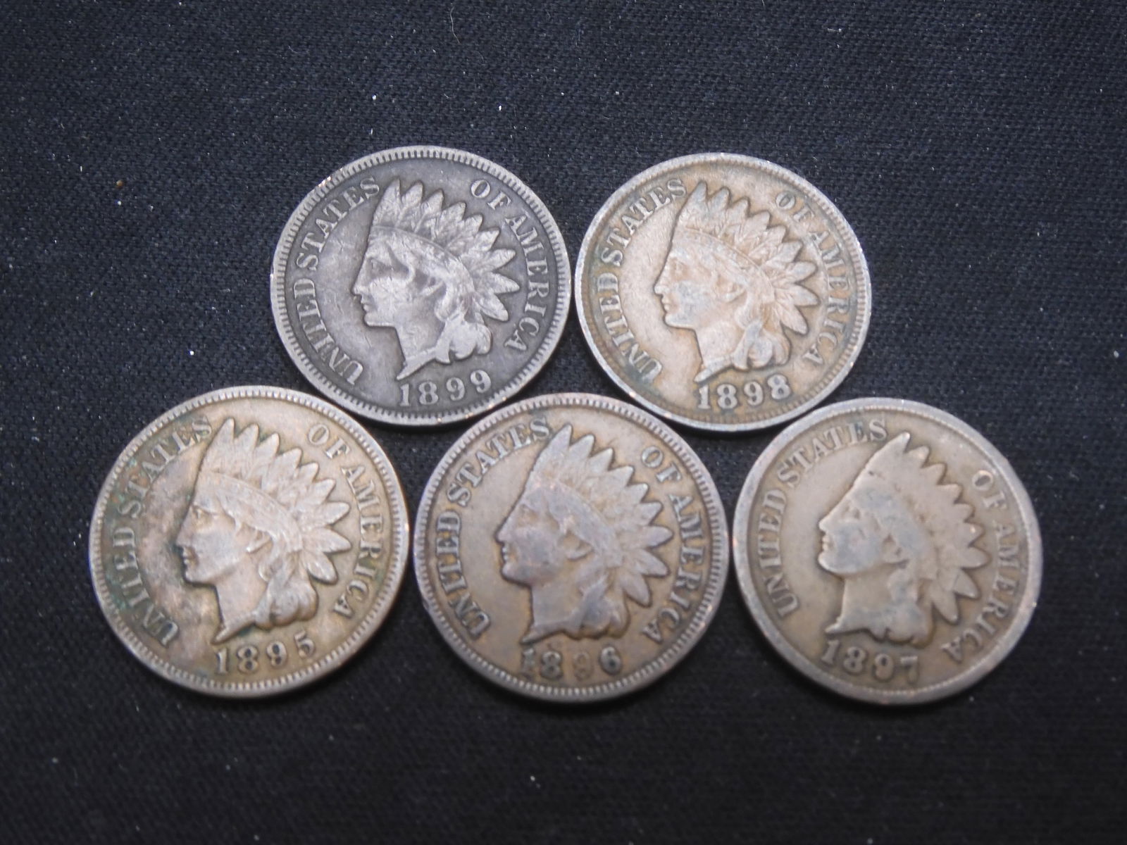 1895-1899 Indian Cents - 5 Consecutive Dates (1 of 2)