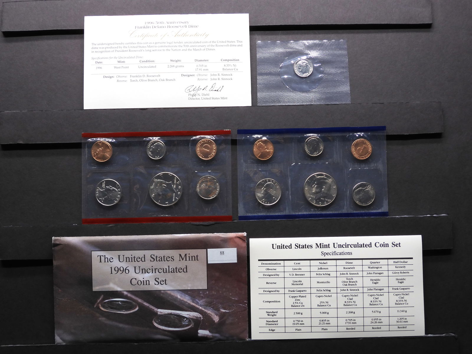 1996-P&D Uncirculated Mint Set OGP includes the Rare West Point Roosevelt Dime (1 of 9)