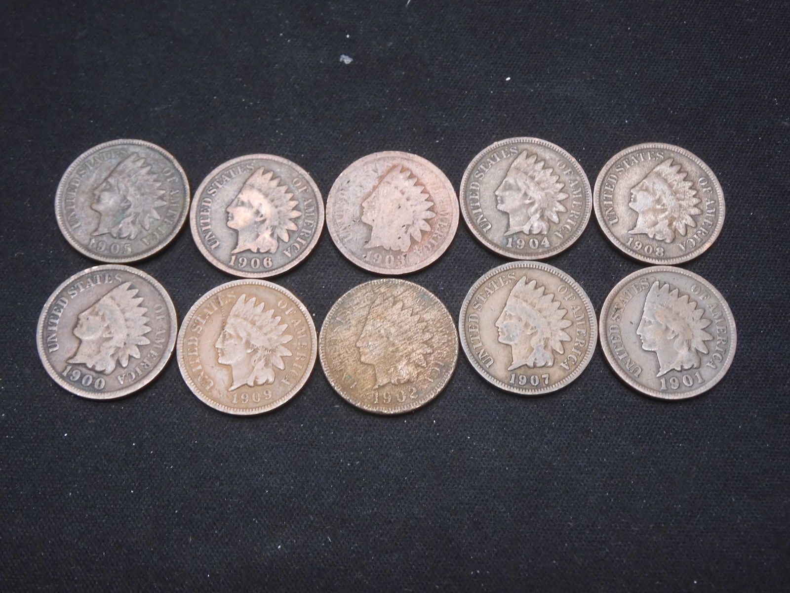 1900-1909 Indian Cents - 10 Consecutive Dates (1 of 2)