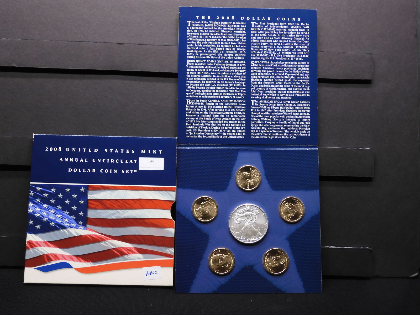 2008 Mint Annual Unc. Dollar Coin Set - 6 Coins Including 1 Oz. 2008 W American Silver Eagle - OGP (1 of 4)