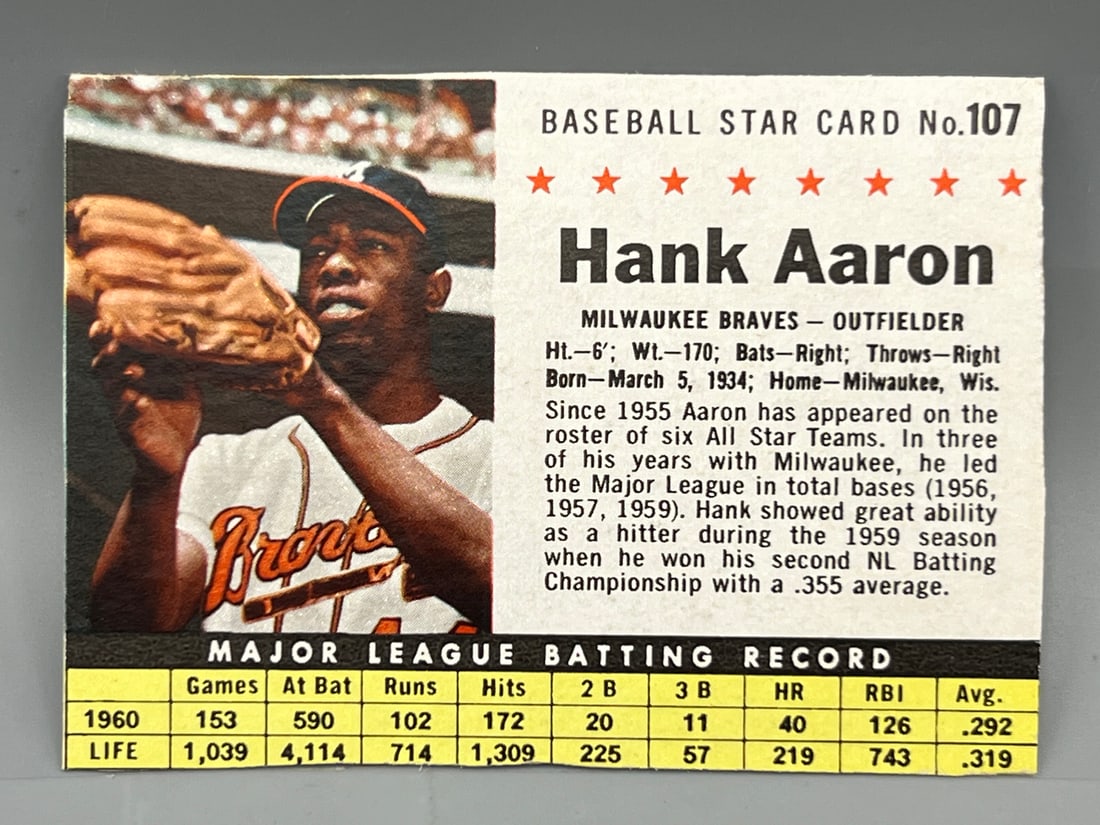 1961 Post Cereal Hank Aaron #107 (1 of 2)