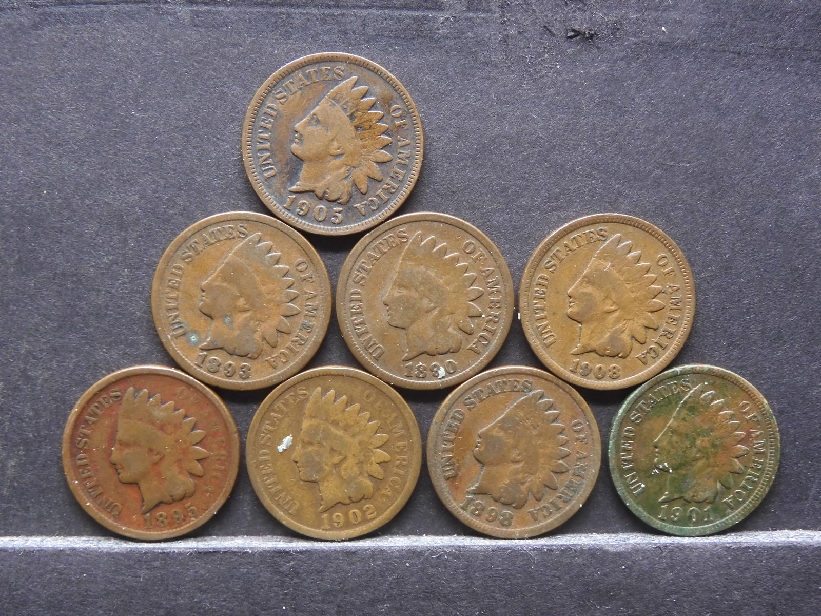 1890, 93, 95, 98, 1901,02,05,08 Indian Head pennies (8 coins) (1 of 2)