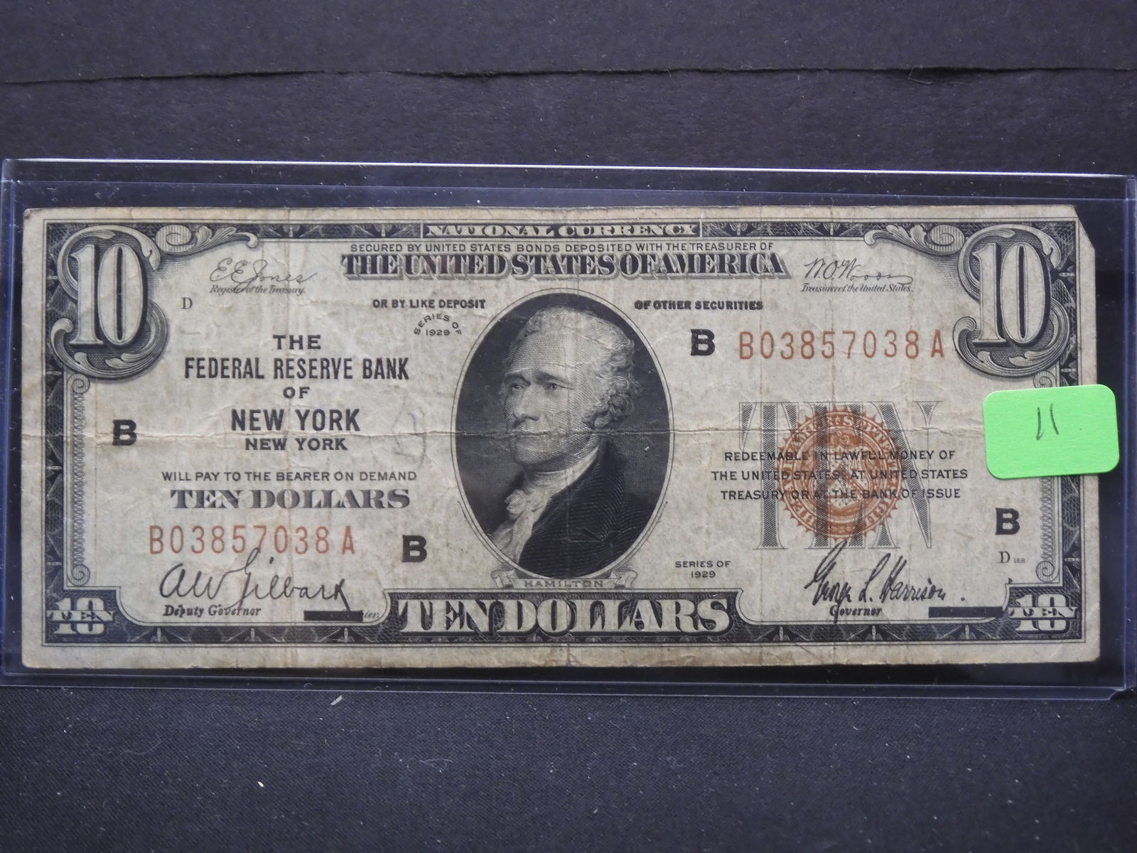1929 10$ First Issue Fed. Res. Note - an Old National Bank Format Note (1 of 3)
