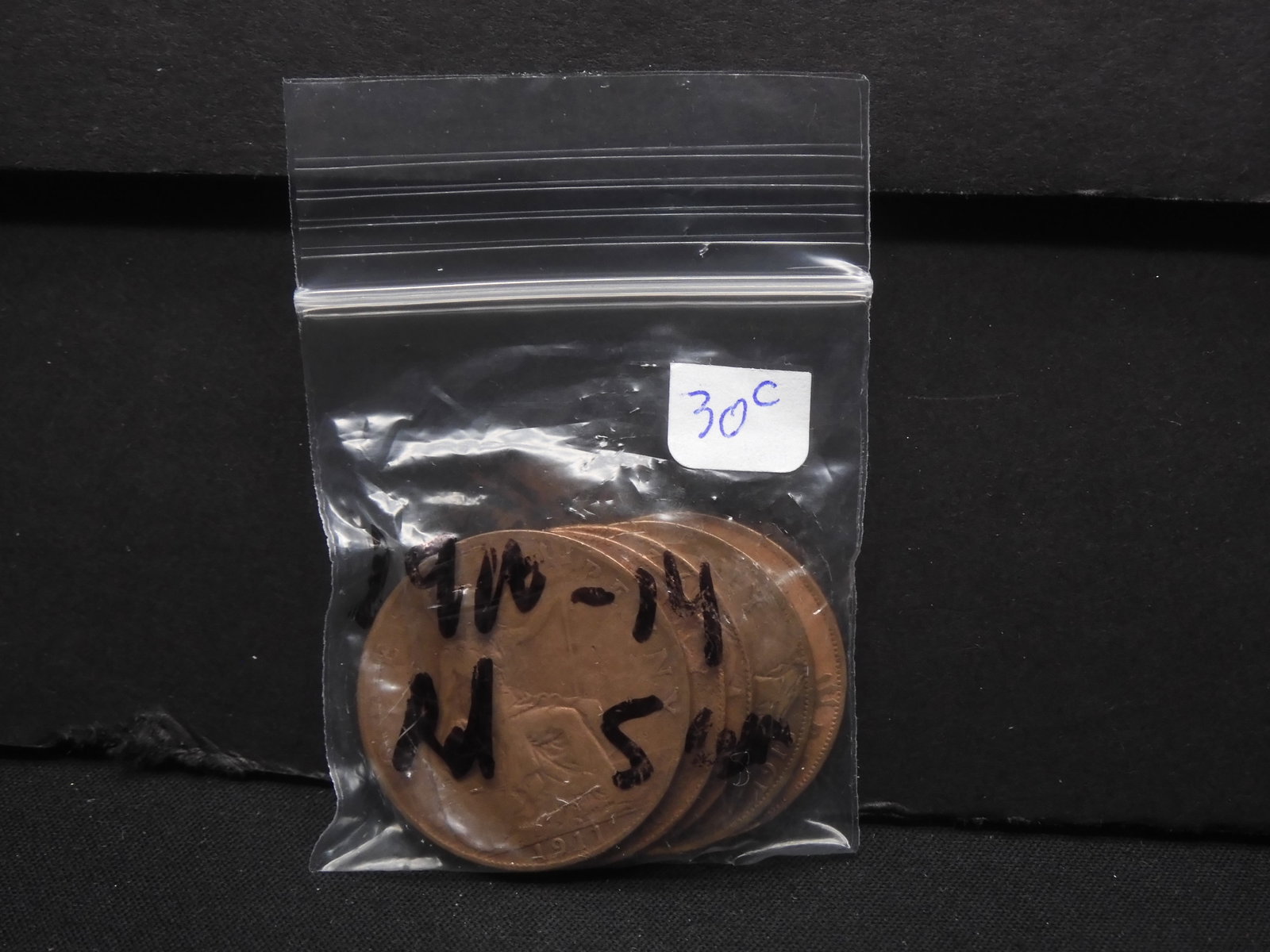 (5) Consecutive, 1910-1914 Great Britain pennies: (5) Consecutive, 1910-1914 Great Britain pennies