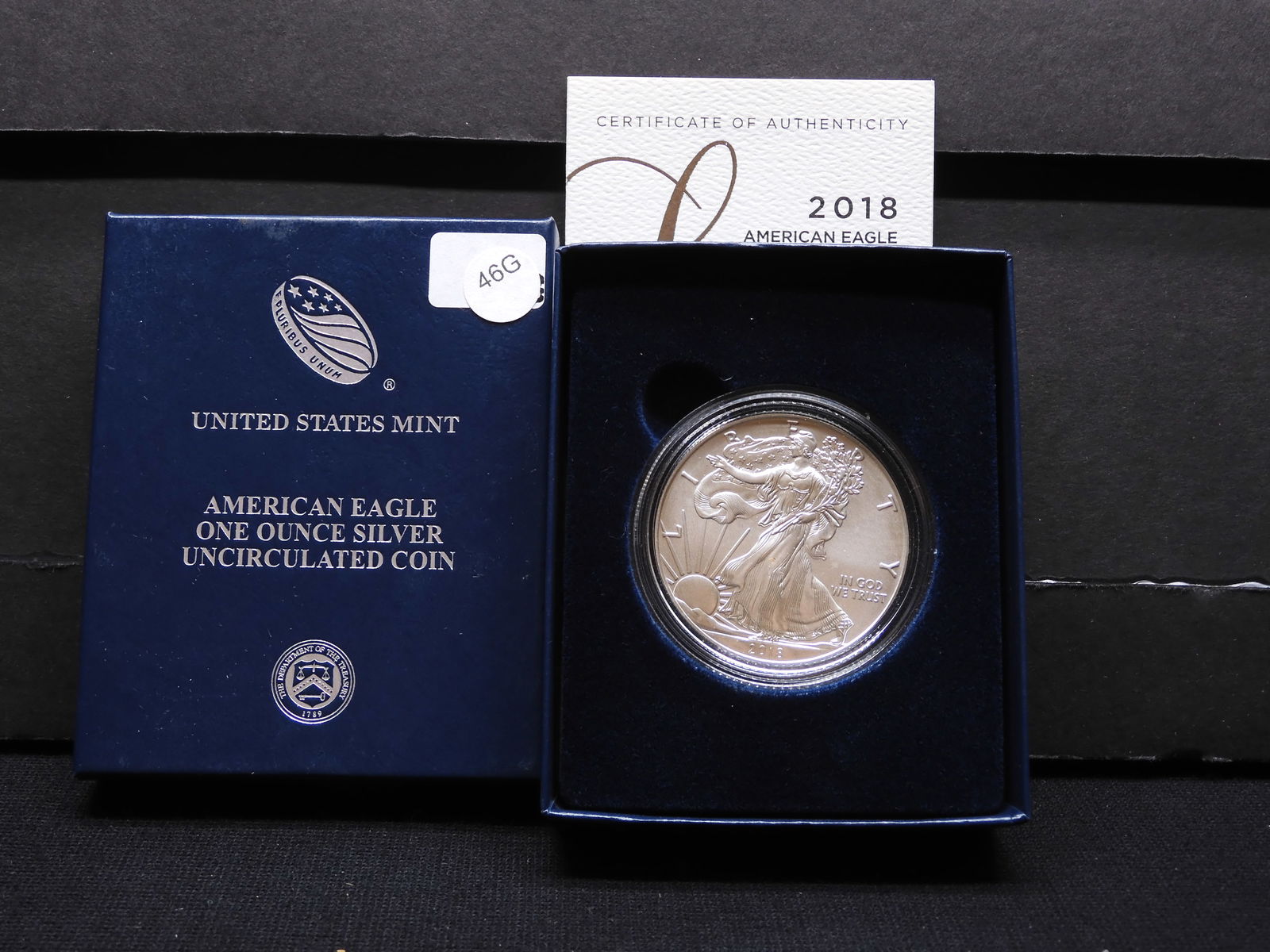 2018-W American Silver Eagle One Ounce Silver Dollar, GEM BU, in Original Box w/COA (1 of 4)
