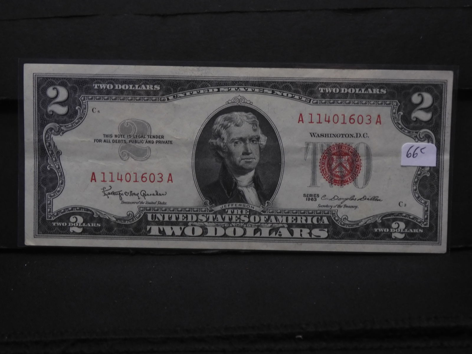 1963, Crisp, bookends, Red, $2 bill, 60 years old! (1 of 4)