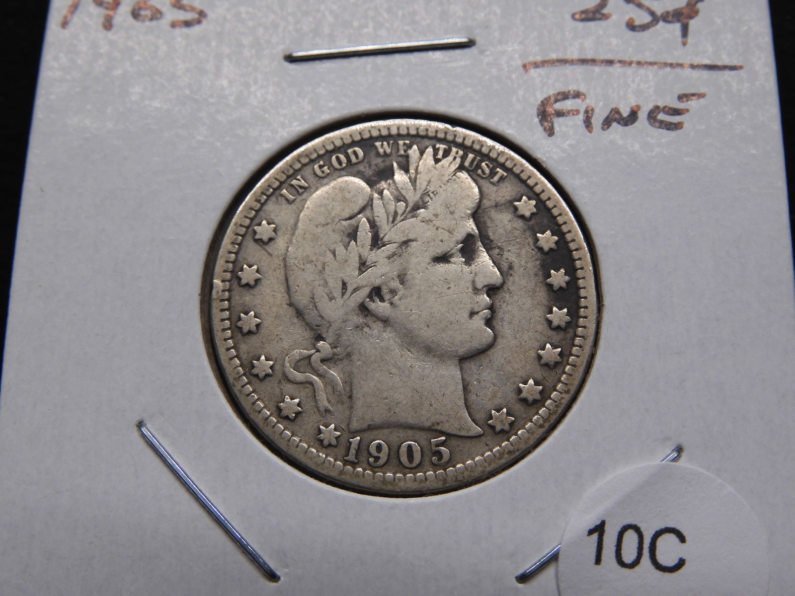 1905 Barber 25c. Fine. (1 of 3)