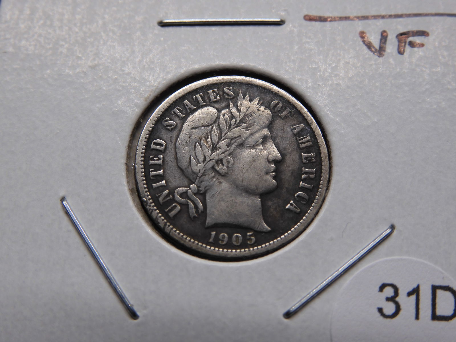 1905 Barber Dime. VF. (1 of 3)