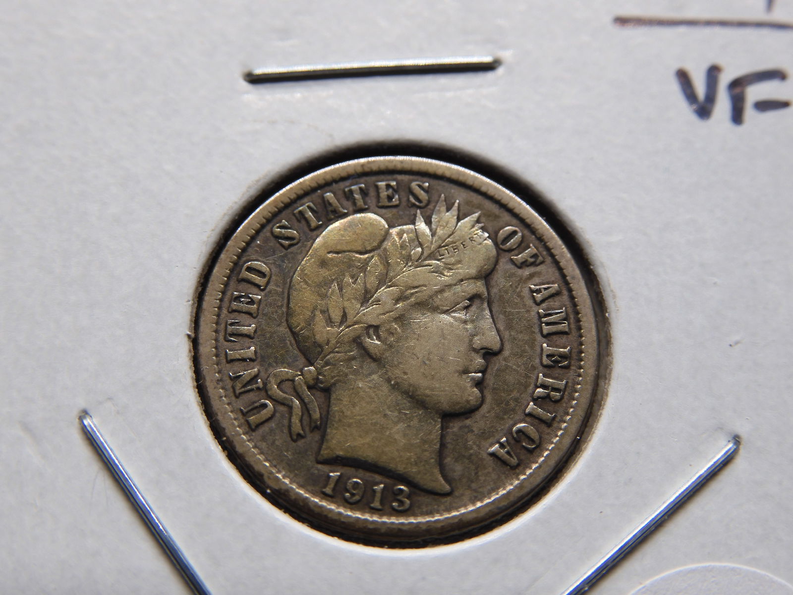 1913 Barber Dime. VF. (1 of 3)