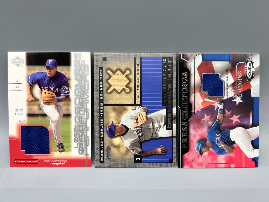 Lot of (3) Alex Rodriguez Game Used Baseball Relic Cards (1 of 2)