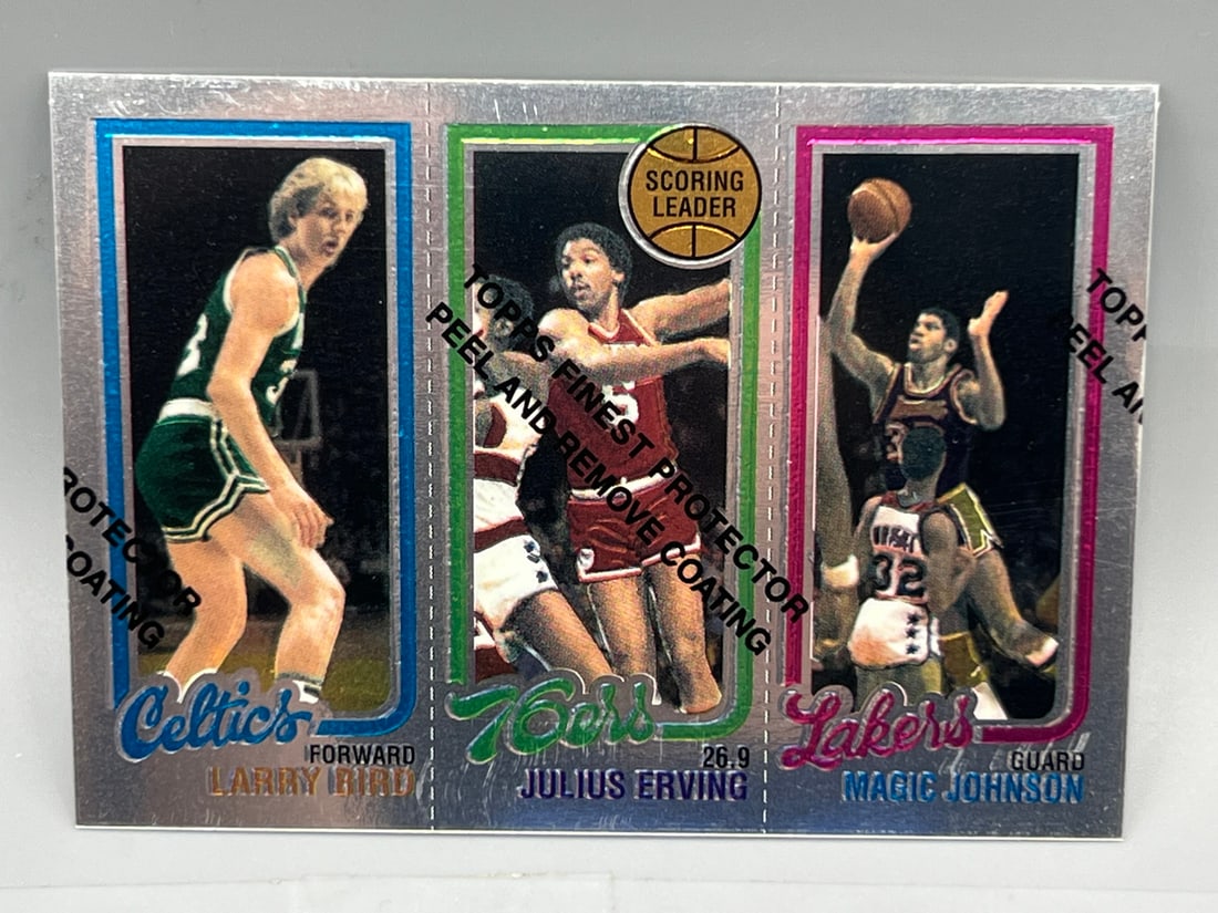 1996 Topps 80' Topps Larry Bird/Magic Johnson Dual RC Reprint Chrome Card W/ Peel (1 of 2)