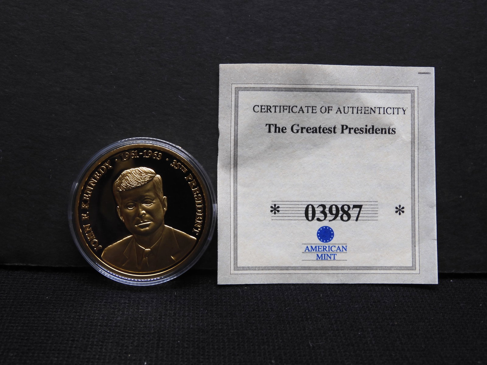 The Greatest Presidents - 2008 Proof John F. Kennedy w/ COA: The Greatest Presidents - 2008 Proof John F. Kennedy w/ COA