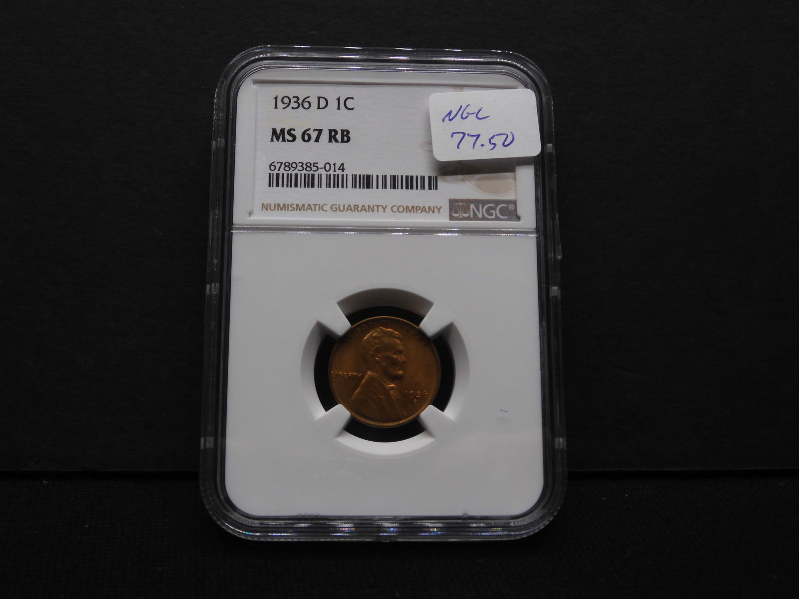 1936-D Lincoln Wheat Cent - NGC MS67 RB                 NGC Price Guide $77.50 (1 of 4)