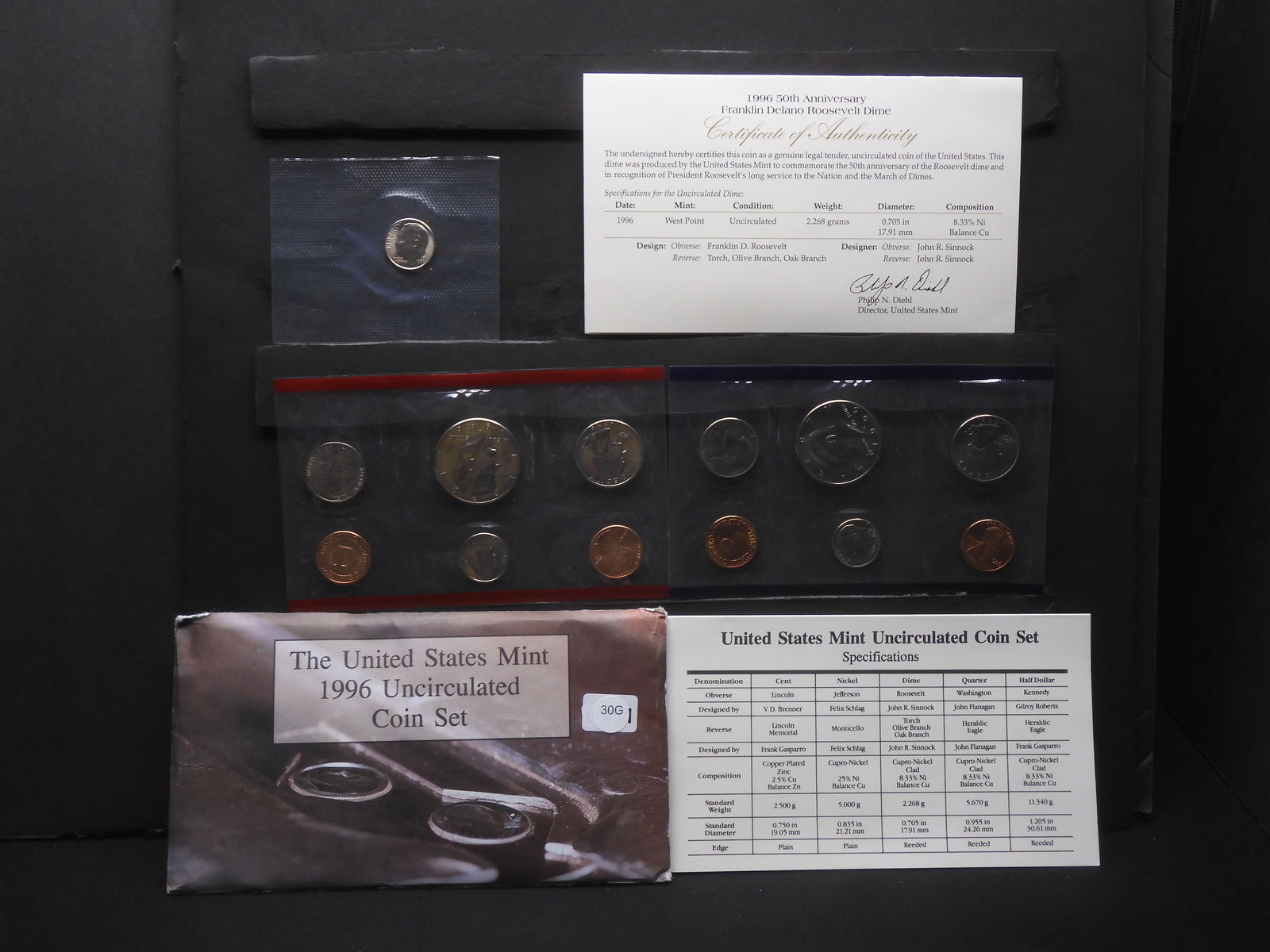1996 US Mint Uncirculated Coin Set, Includes RARE KEY 1996-W 50th Anniversary Roosevelt Dime. OGP (1 of 9)