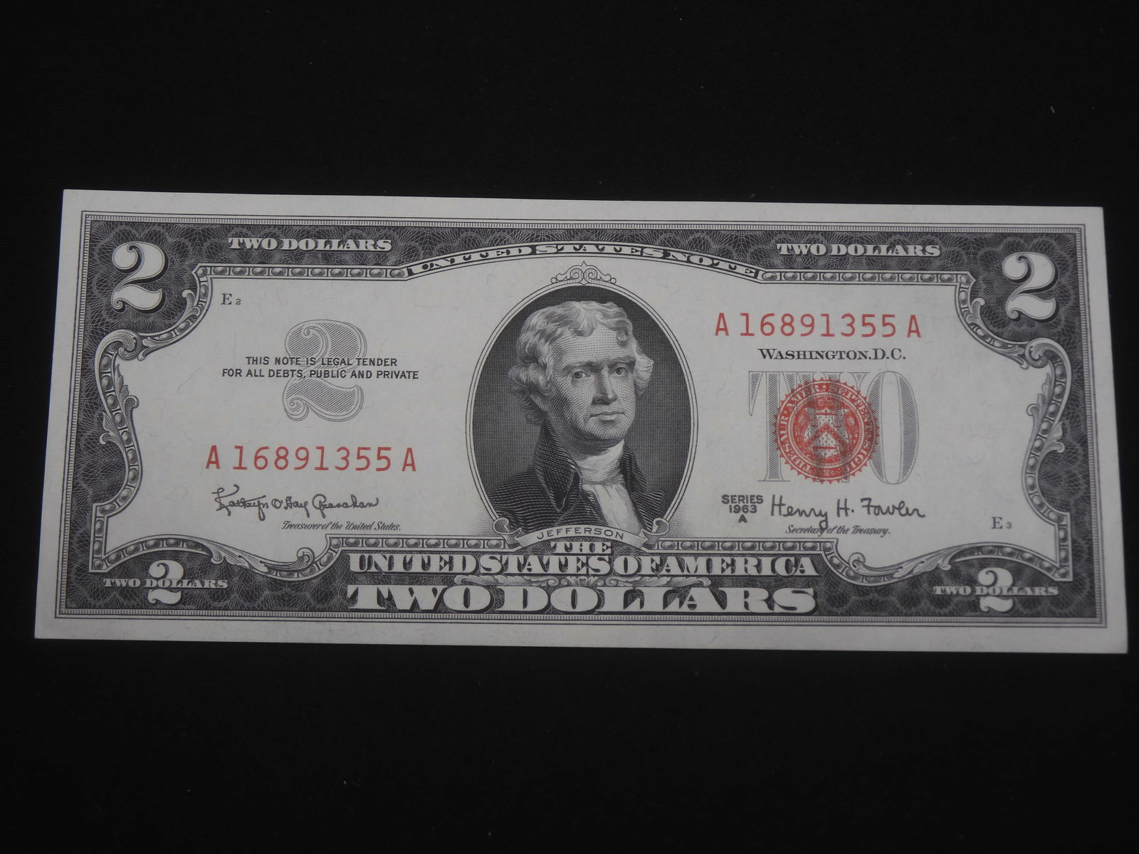 EXCELLENT 1963-A Red Seal $2 Note. CRISP UNC (1 of 3)