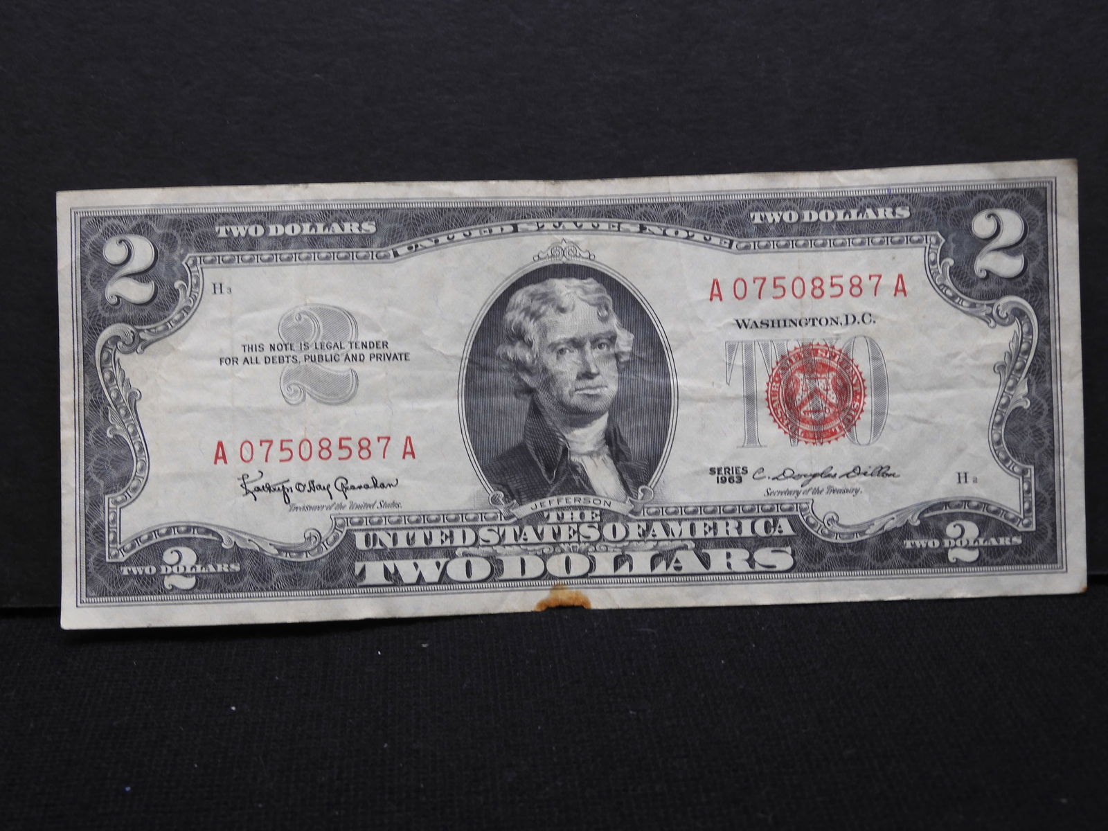 1963 $2 U.S. Red Seal United States Note.  Bust Of Thomas Jefferson. (1 of 3)
