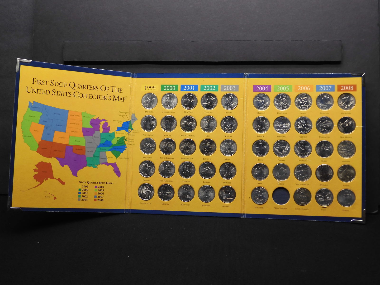 First State Quarters of the U.S. Collector's Map - 1999-2008 - Missing West Virginia Quarter (1 of 7)