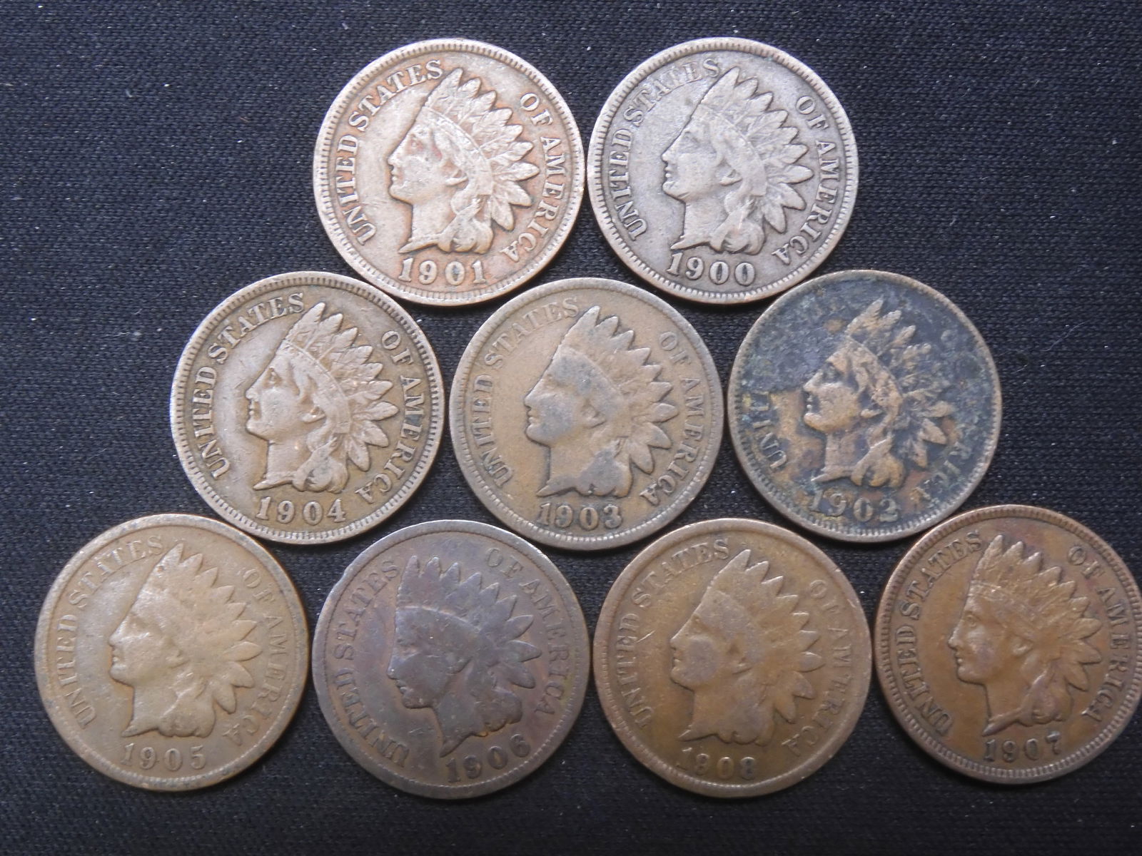 1900-1908 Indian Head Cents - Consecutive Dates (1 of 2)