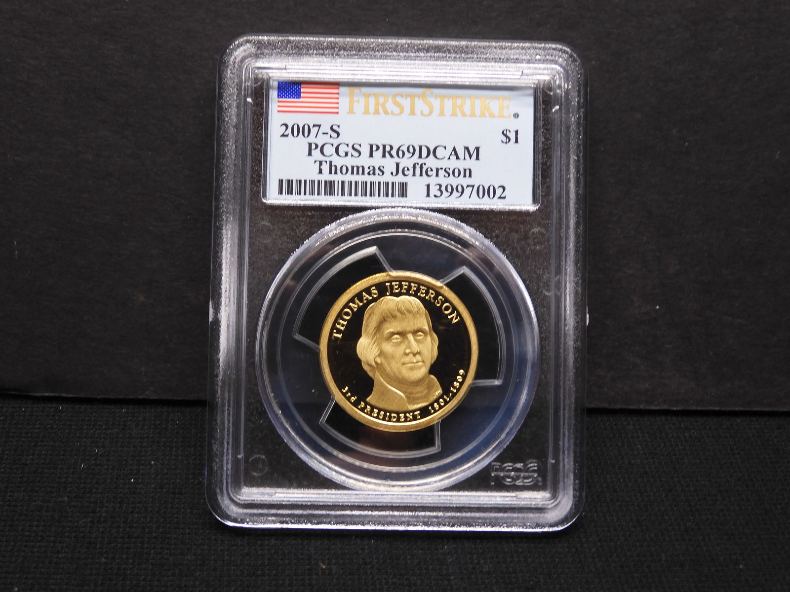 2007-S Thomas Jefferson Presidential Dollar - PCGS PR69 DCAM - 1st Strike: 2007-S Thomas Jefferson Presidential Dollar - PCGS PR69 DCAM - 1st Strike