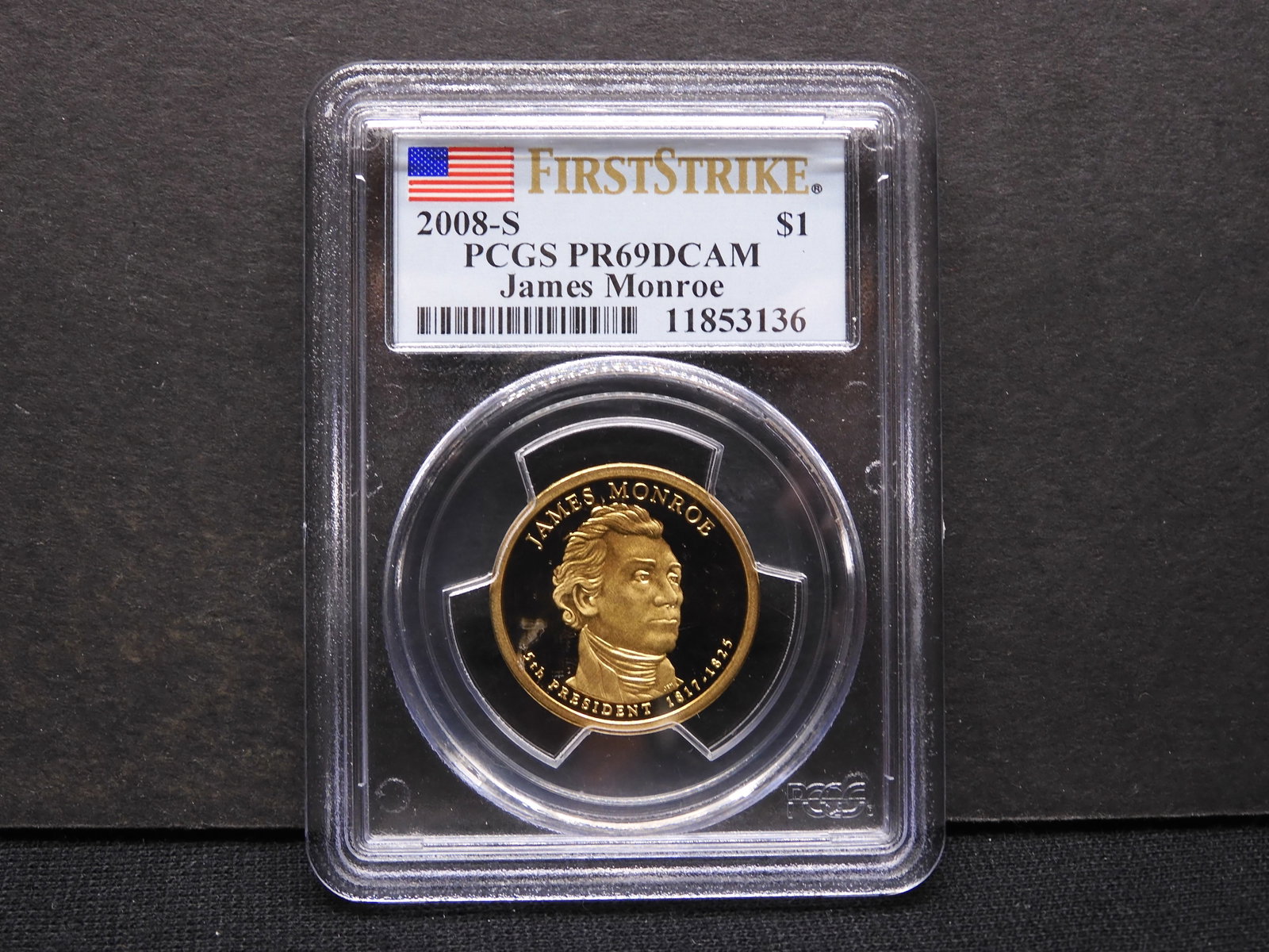 2008-S James Monroe Presidential Dollar - PCGS PR69 DCAM - 1st Strike: 2008-S James Monroe Presidential Dollar - PCGS PR69 DCAM - 1st Strike
