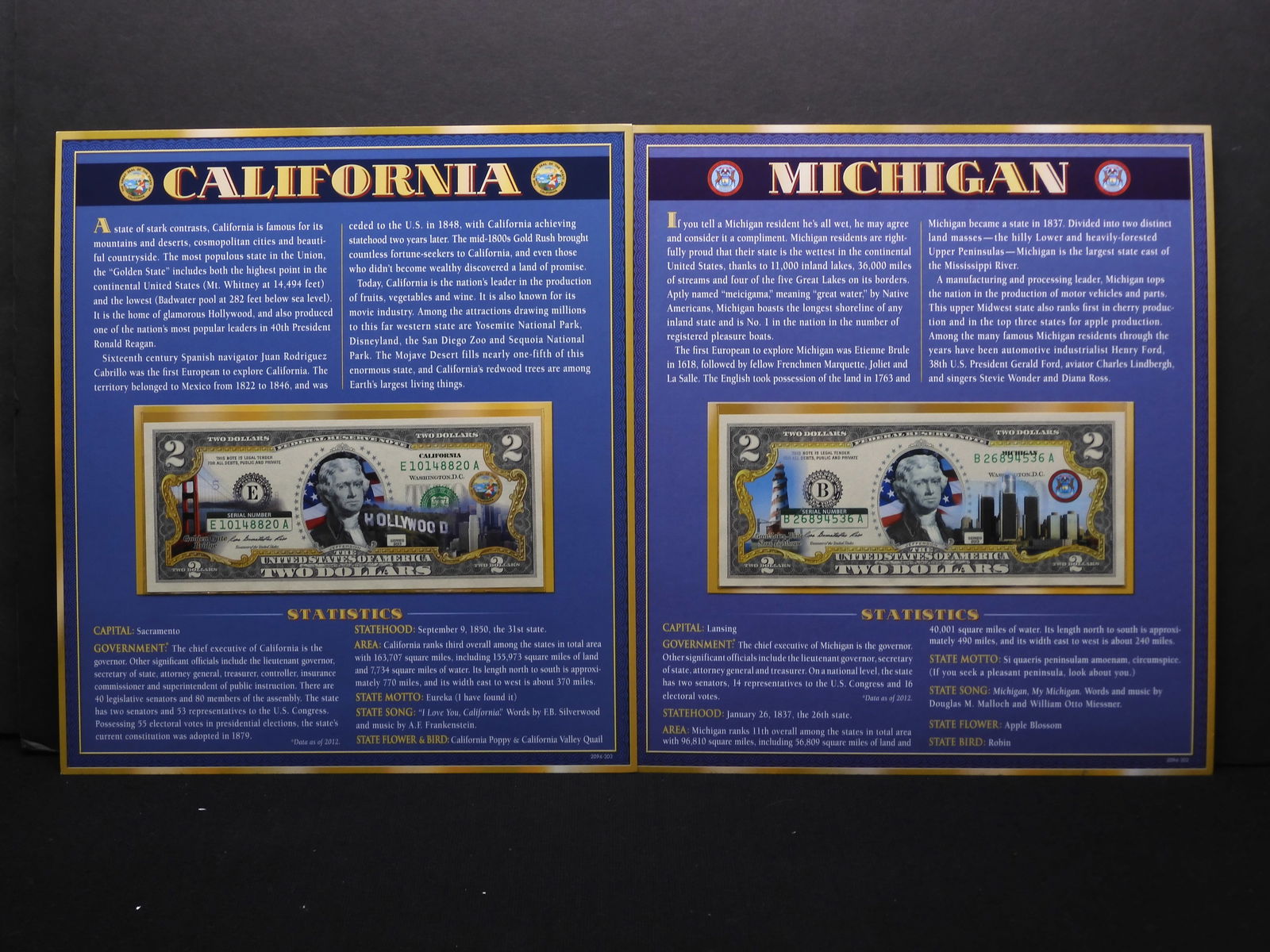 The U.S. Enhanced $2 Bill Collection - California & Michigan - Beautiful!! (1 of 9)