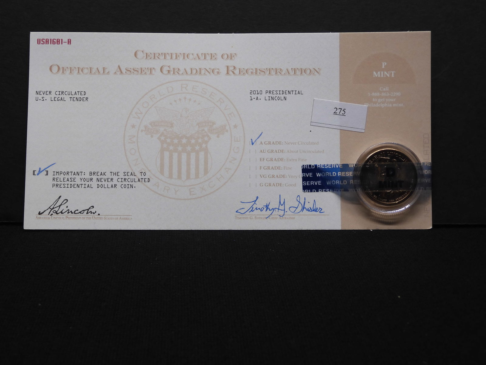 2010 Lincoln Presidential Dollar w/ COA (1 of 3)
