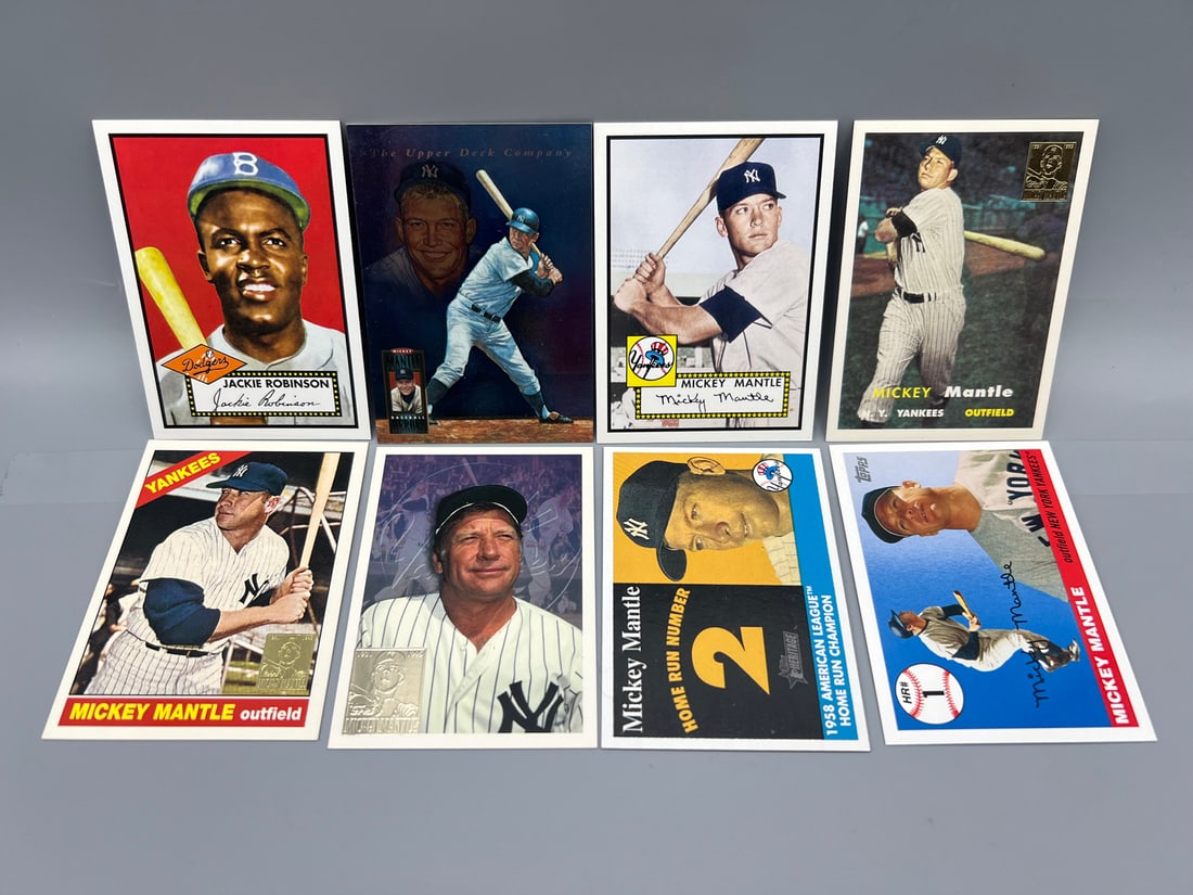 Lot of (8) Assorted Mickey Mantle & Jackie Robinson Baseball Reprint Cards (1 of 2)