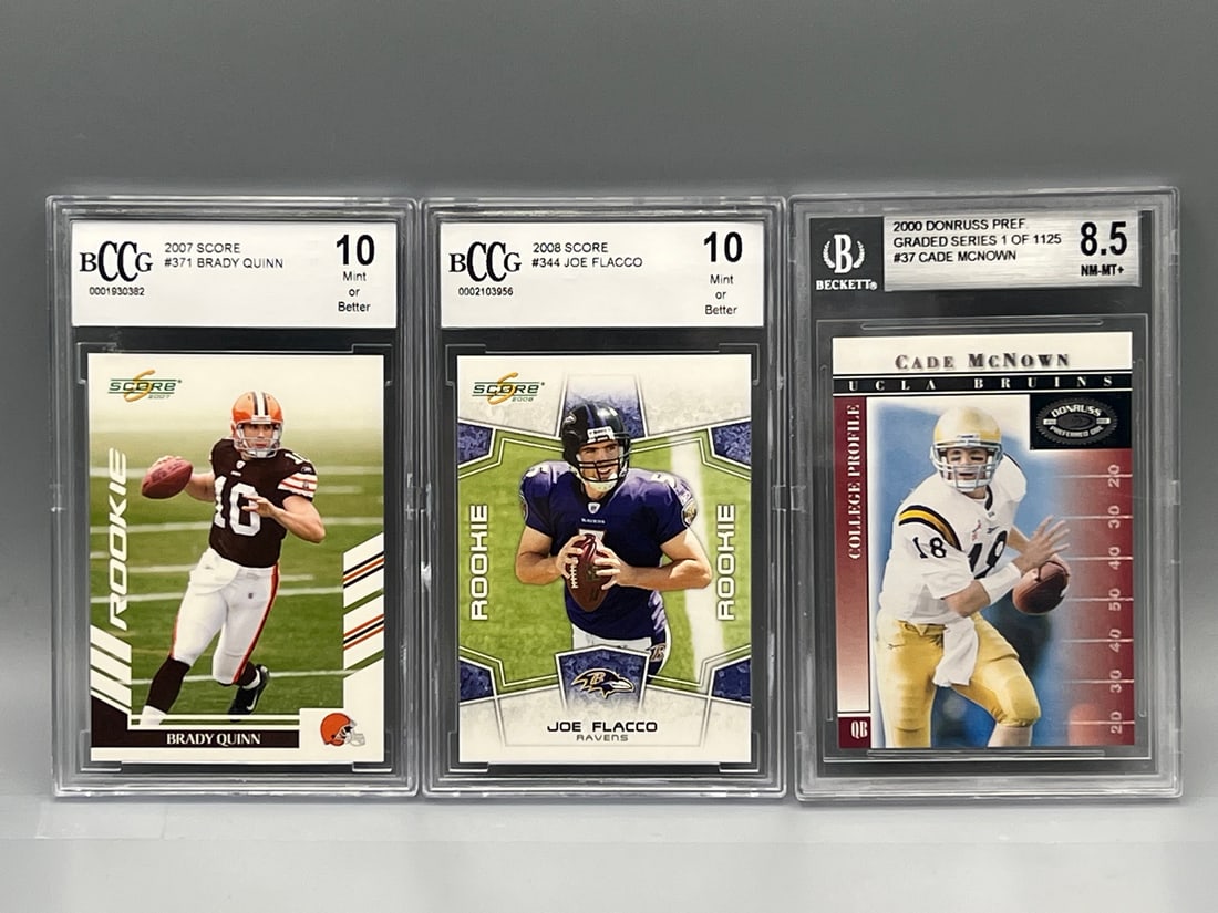 Lot of (3) Assorted Football Quarterback Graded Cards - Joe Flacco RC BCCG 10 (1 of 2)