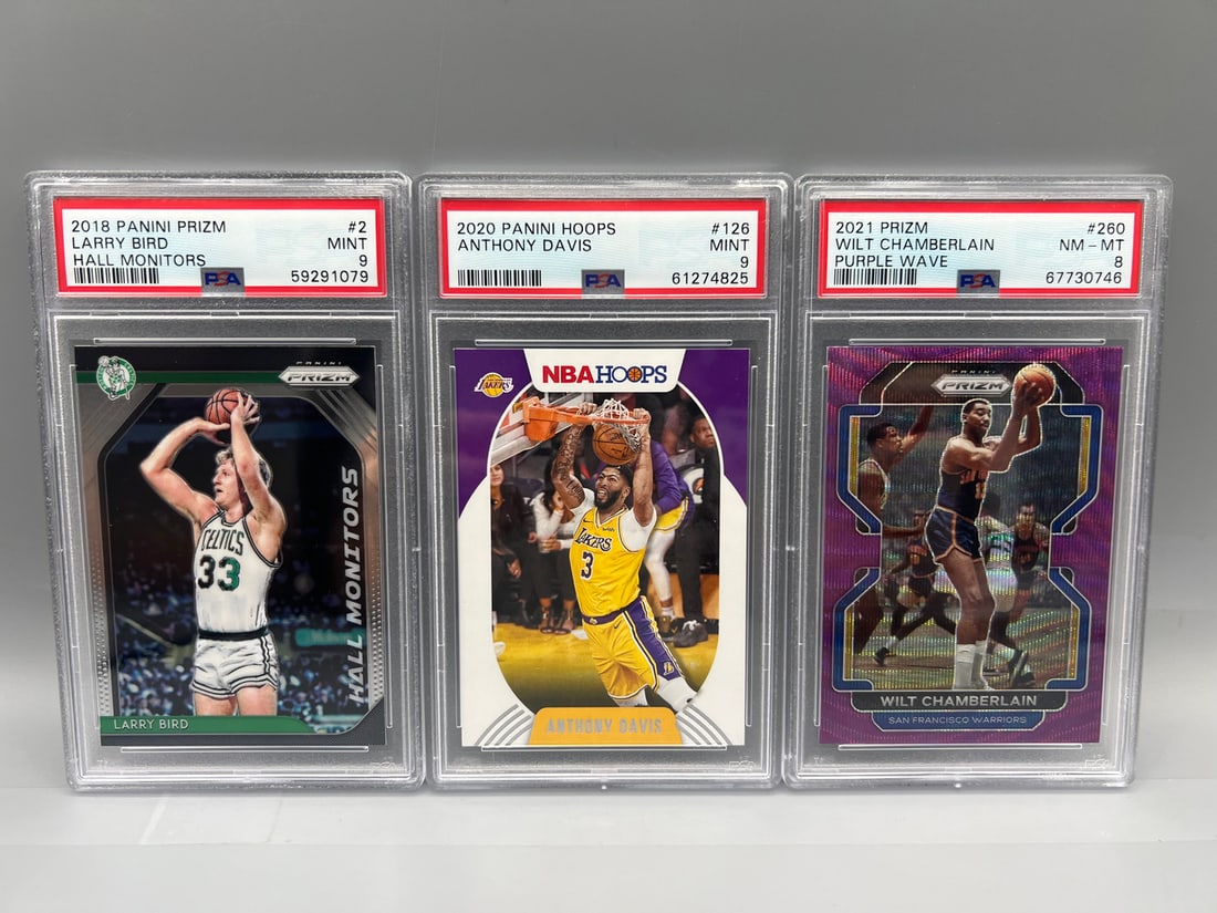 Lot of (3) Assorted PSA Graded Star Player Cards - Wilt Chamberlain, Anthony Davis, Larry Bird (1 of 2)