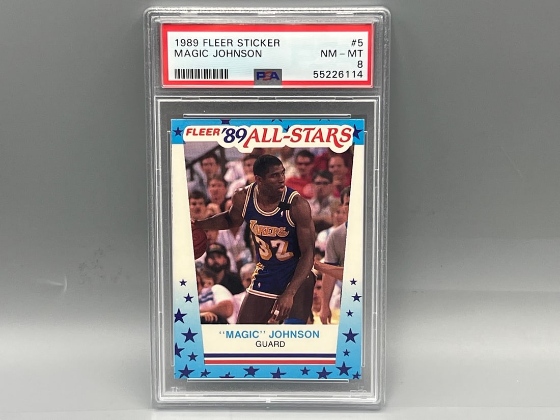 1989 Fleer Magic Johnson Sticker #5 PSA NM-MT 8 (1 of 2)