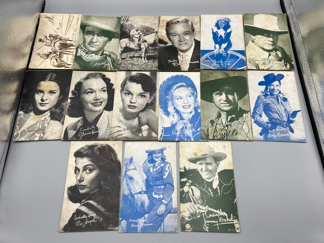 Lot of (15) Vintage Exhibit Mostly Western Actor/Actress Cards W/ John Wayne & Roy Rogers - Varying: Lot of (15) Vintage Exhibit Mostly Western Actor/Actress Cards W/ John Wayne & Roy Rogers - Varying Conditions