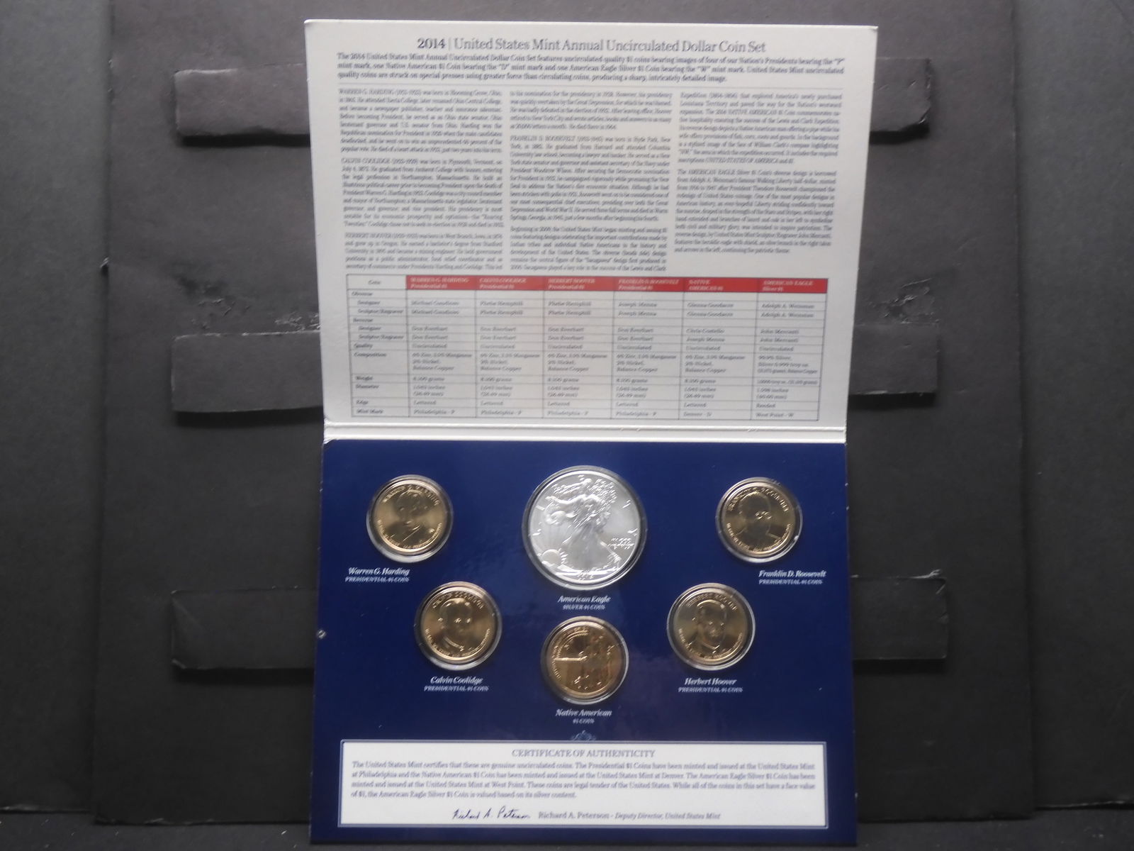 2014 US Mint Annual Uncirculated Dollar Coin Set; Contains American Silver Eagle, 4 Presidential (1 of 9)