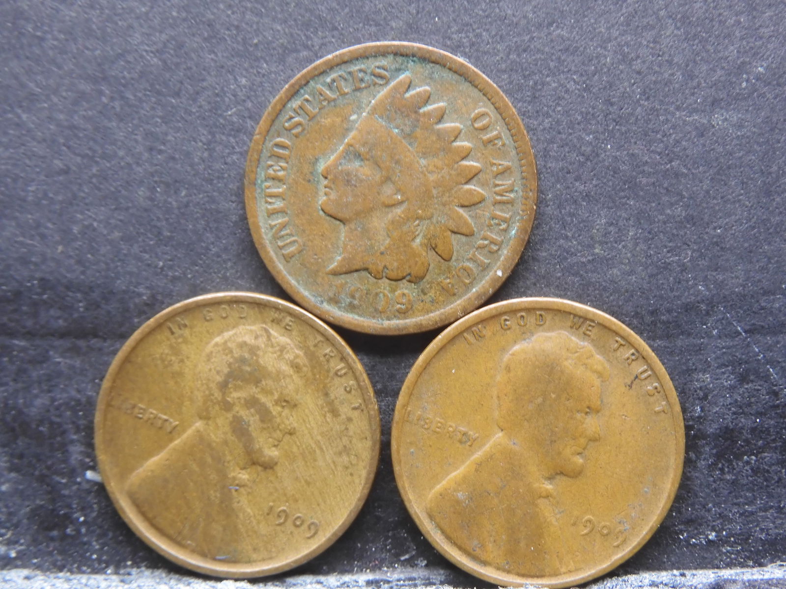 1909 Indian, 1909 VDB, 1909 Lincoln Wheat Cents (1 of 2)
