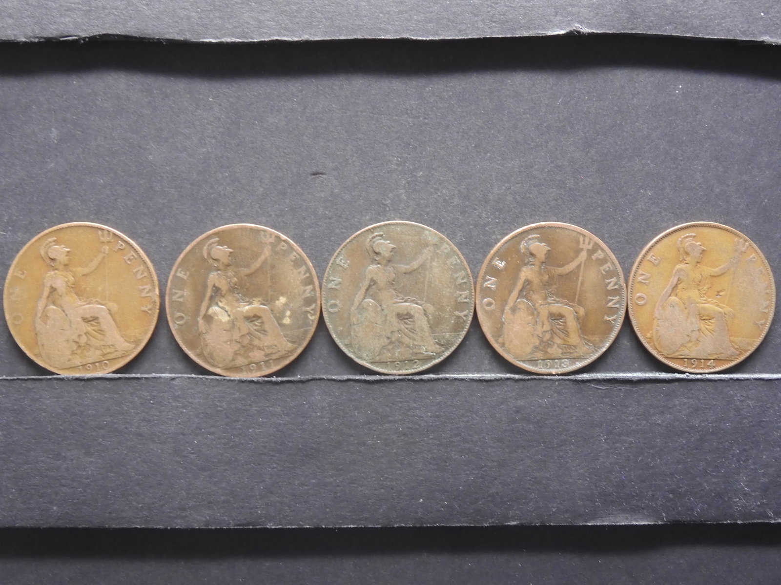 5, 1910-1914, Consecutive Great Britain pennies: 5, 1910-1914, Consecutive Great Britain pennies