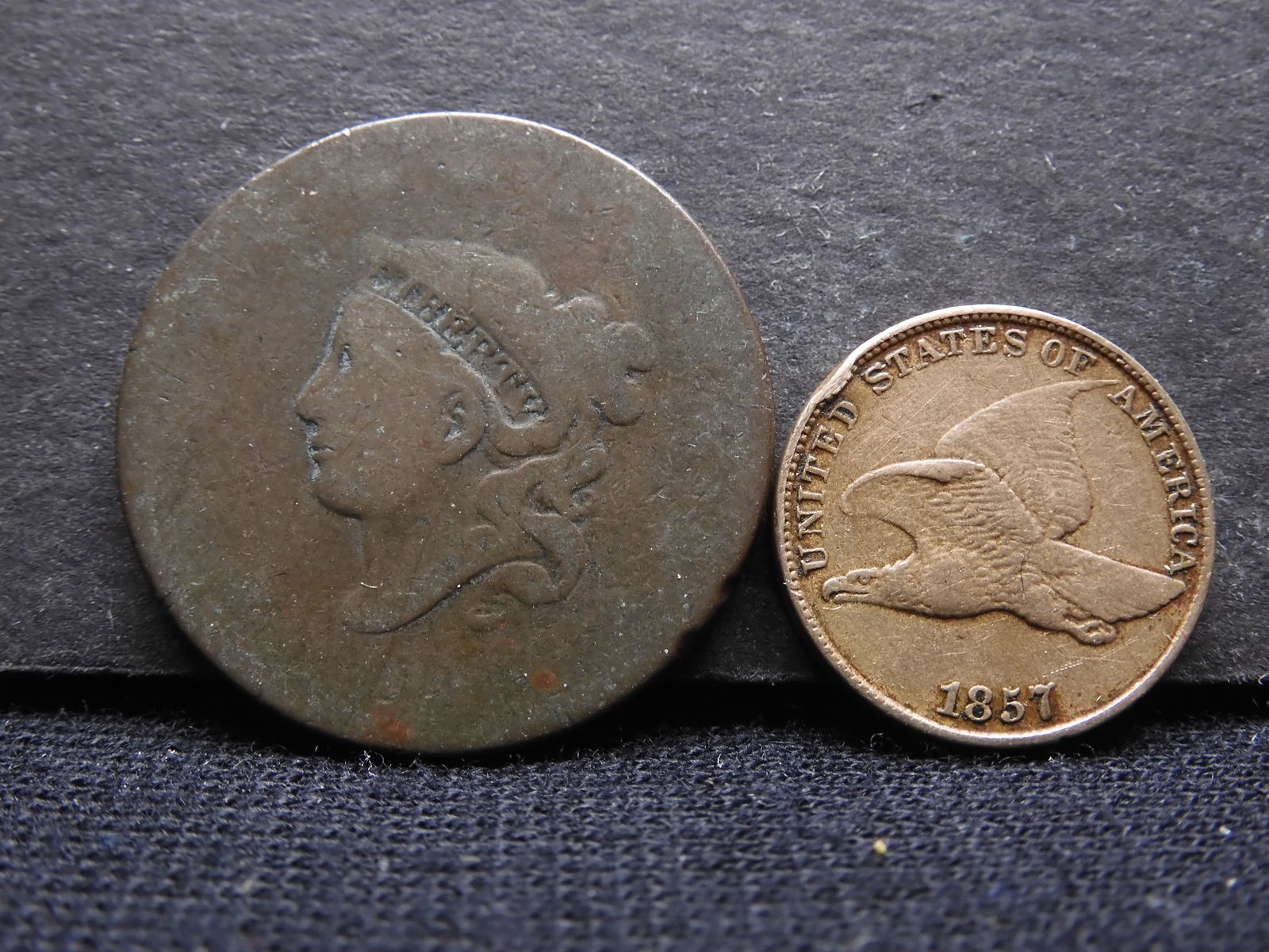 1857 United States Flying Eagle Cent.  Bonus Coin: United States Matron Head Large Cent. (1 of 2)