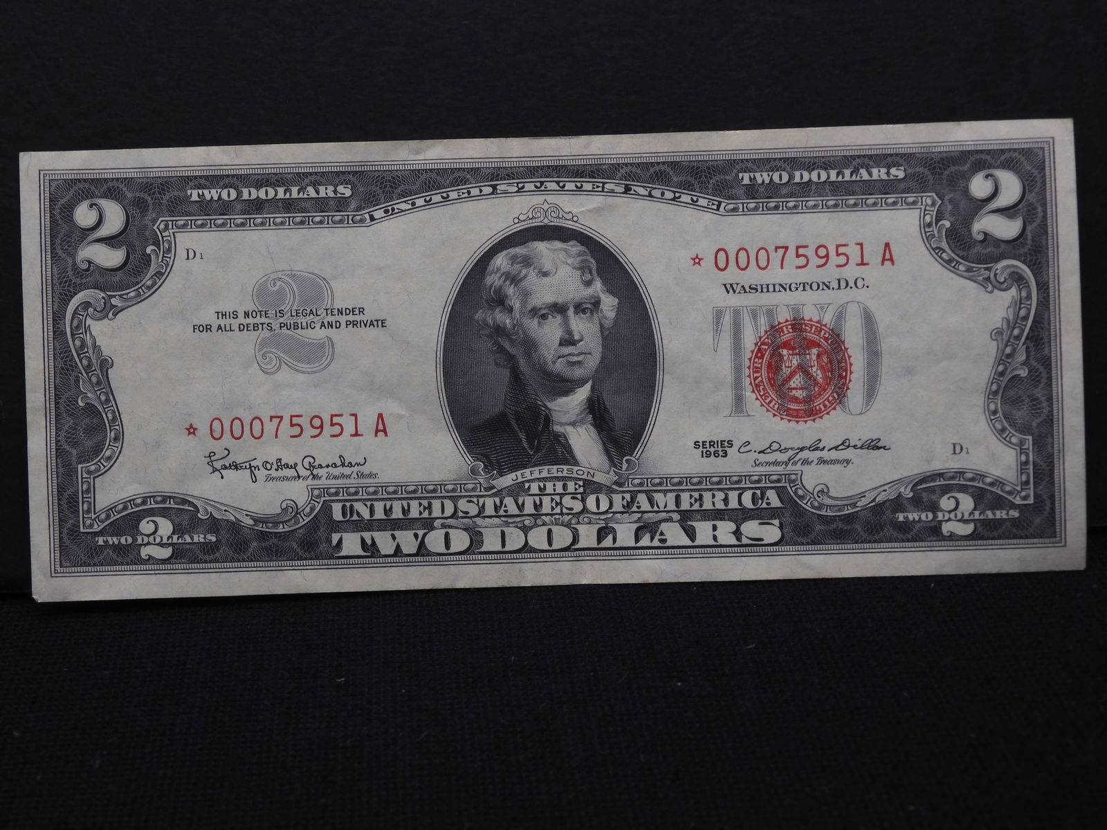 1963 $2 Red Seal.  STAR replacement note.  Almost Uncirculated.  Scarce. (1 of 4)