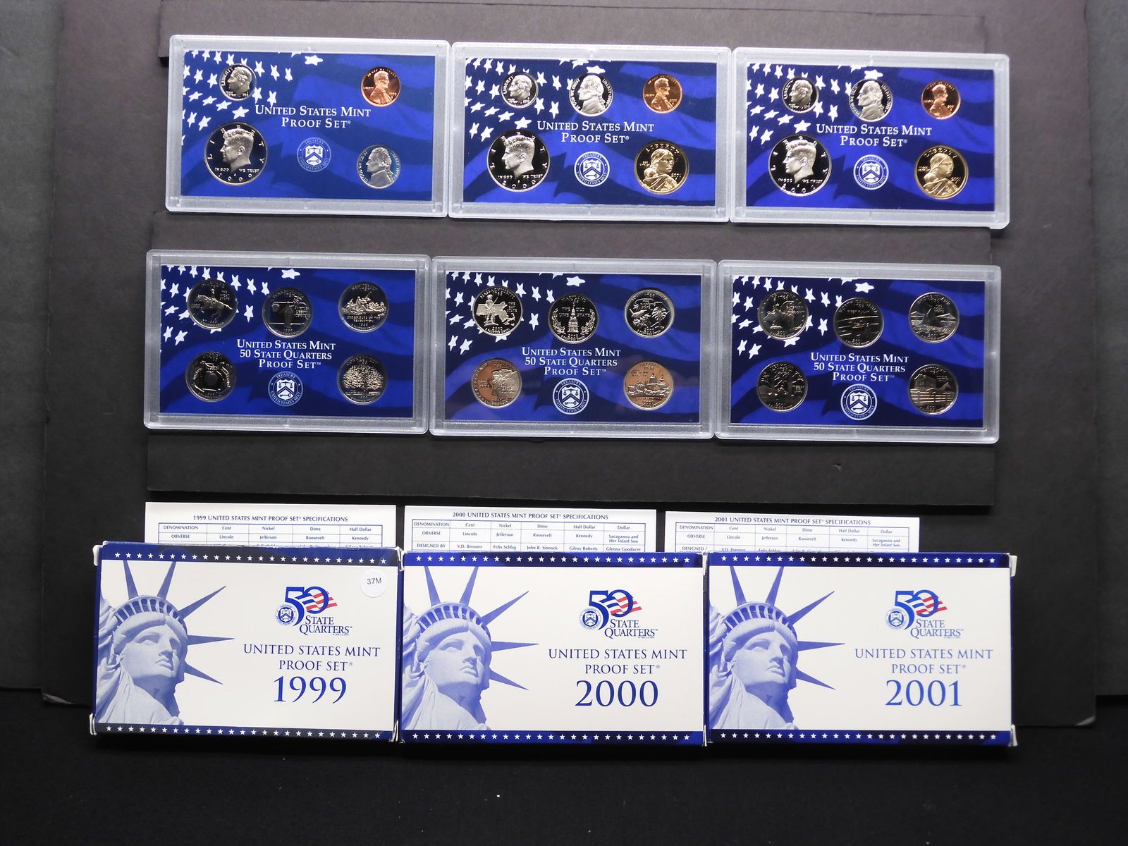 1999-S 2000-S 2001-S United States Proof Sets With Original Gov't Packaging & COA's. 29 Coins.: 1999-S 2000-S 2001-S United States Proof Sets With Original Gov't Packaging & COA's. 29 Coins.