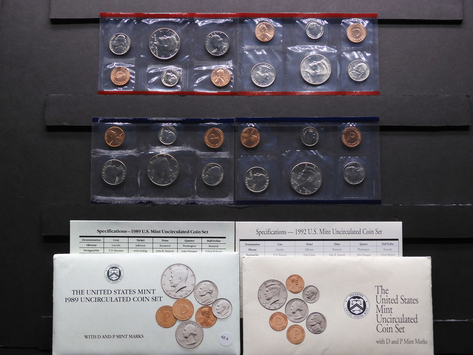 (2) ten coin P/D Mint Sets:  1989 and 1992.  Choice/GEM BU in original mint package. (1 of 10)