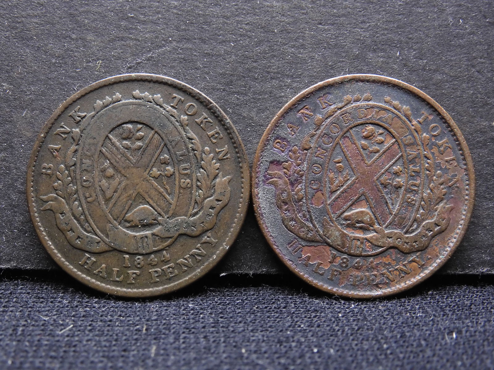2 1844 Canada Half Penny Bank Tokens (1 of 3)