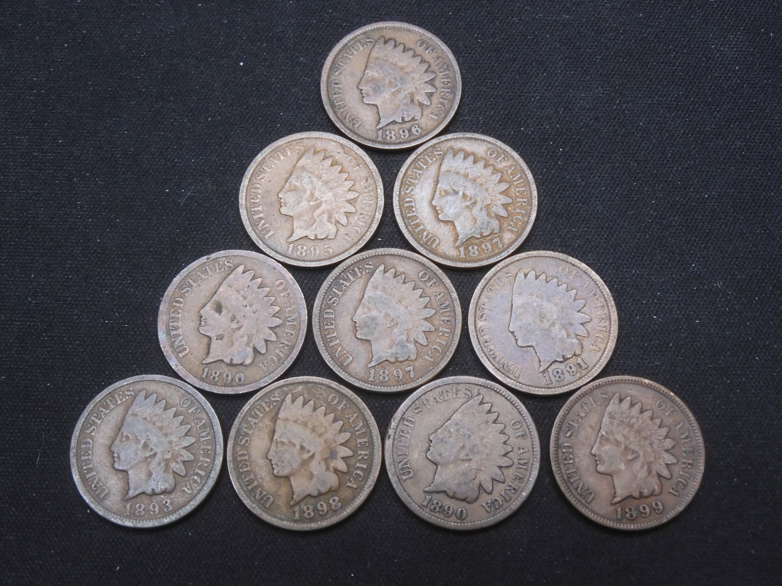 (2) 1890, 91, 93, 95, 96, (2) 97, 98, 99 Indian Cents - 10 Coins (1 of 8)
