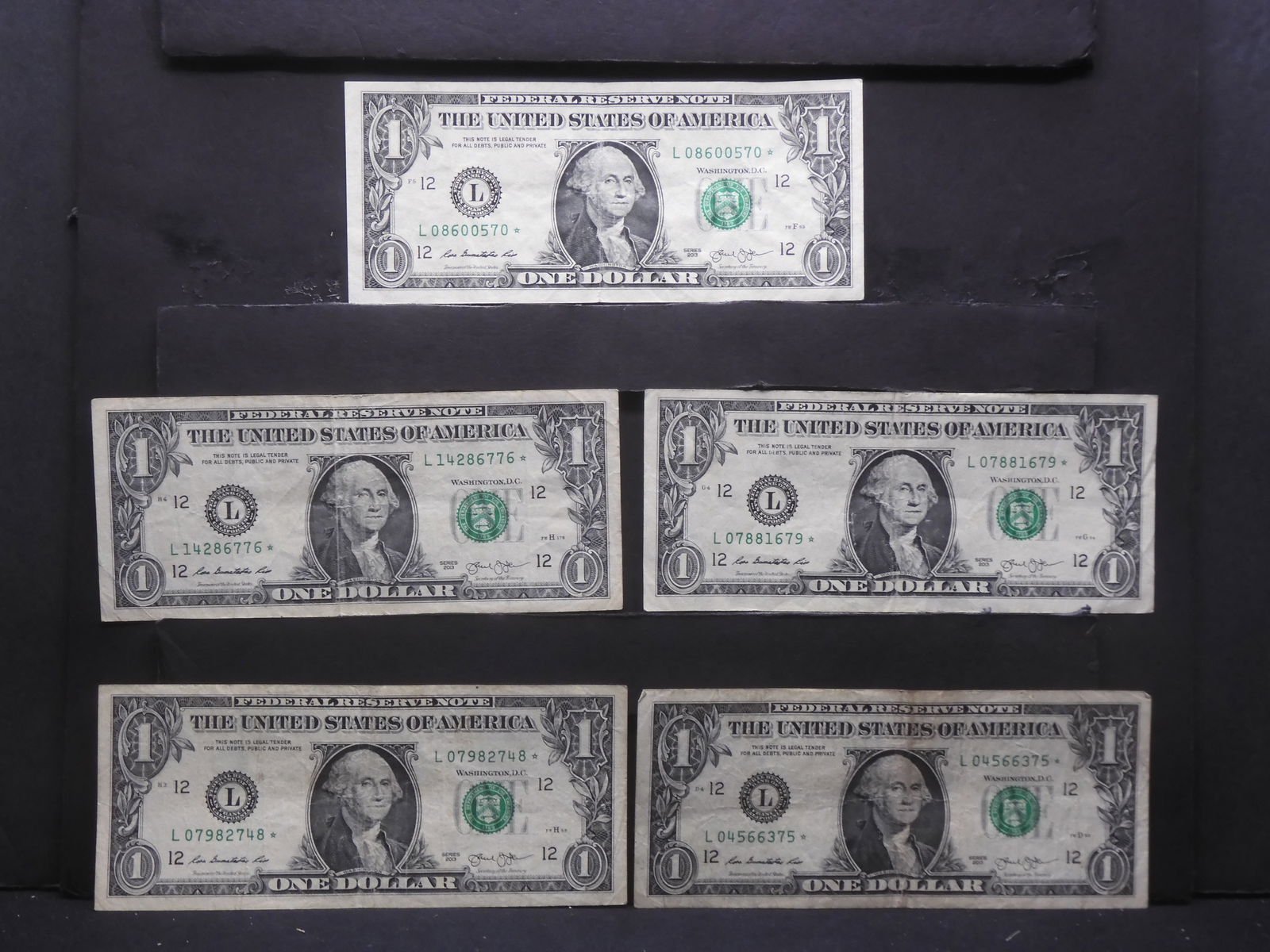 2013 $1 Federal Reserve Note (STAR NOTE) - 5 Bills (1 of 7)